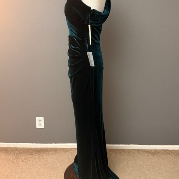 Eliza J NWT One Shoulder Stretch Velvet Gown Sz 10 - Picture 4 of 10